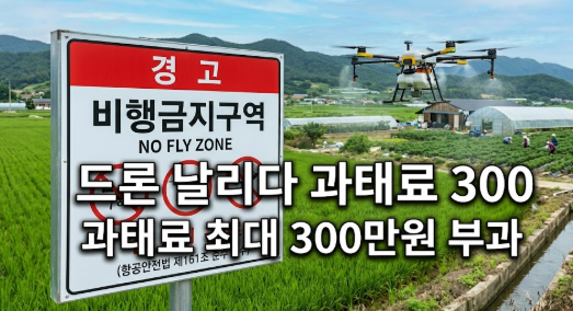 드론 비행금지구역 및 비행가능구역 조회 방법 안내와 사전 승인 미이행 시 과태료 300만 원 경고 이미지
