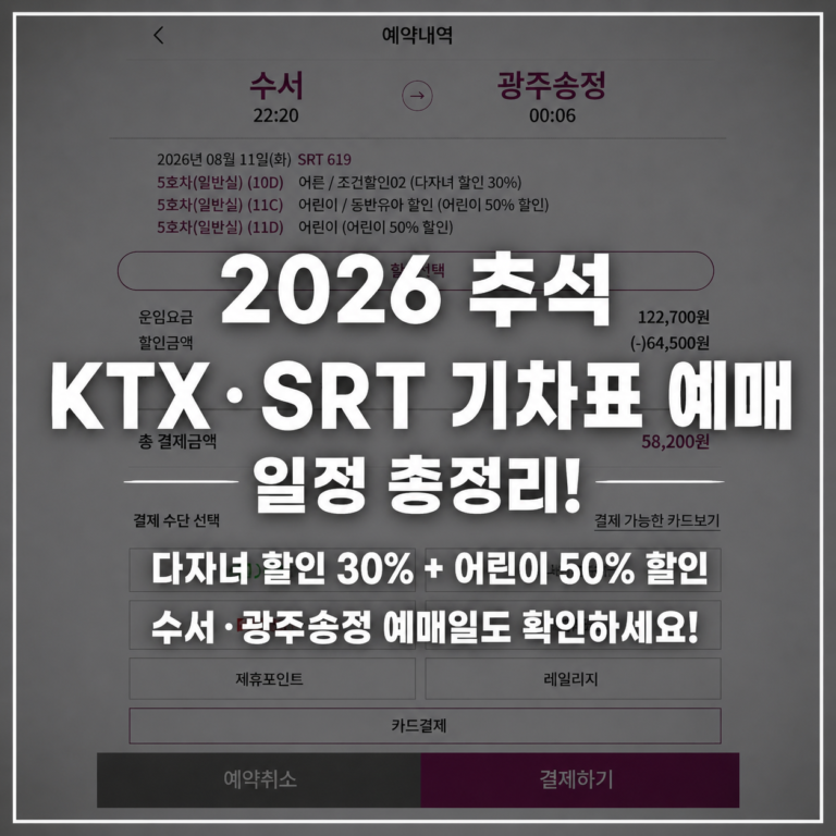 2026 추석 KTX SRT 기차표 예매 일정 총정리